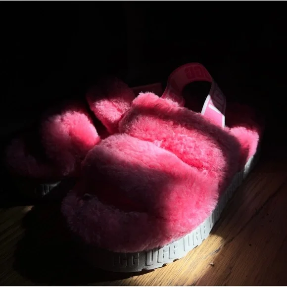 UGG Women Shoes Slipper Slide FLUFFITA Sheepskin Pink Size 7 - Picture 3 of 5